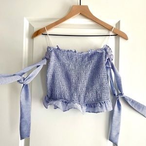 Vestique off shoulder tie sleeve top